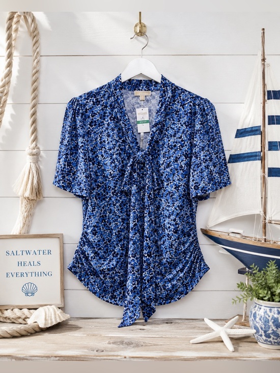 Michael Kors Tops - NWT Michael Michael Kors Blue Floral Tie Neck Blouse M